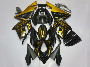 Mejores Carenados Moto Kawasaki ZX10R 2004-2005 - Negro Brillante Oro Llama