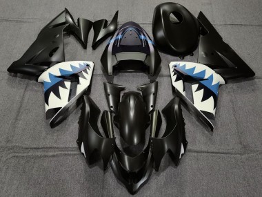 Mejores Carenados Moto Kawasaki ZX10R 2004-2005 - Negro Mate Azul Claro Tiburón