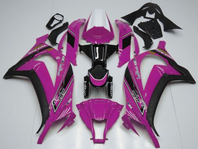 Mejores Carenados Moto Kawasaki ZX10R 2011-2015 - Blanco Rosa Negro Brillante OEM Estilo