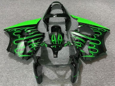 Mejores Carenados Moto Kawasaki ZX6R 2000-2002 - Negro Brillante Verde Llama