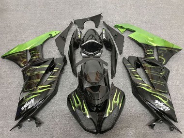 Mejores Carenados Moto Kawasaki ZX6R 2009-2012 - Negro Brillante Verde Llama