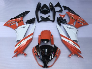 Mejores Carenados Moto Kawasaki ZX6R 2009-2012 - Naranja Blanco Negro Brillante Elf Touch4 Bridgestone