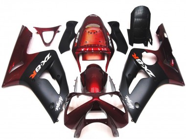 Mejores Carenados Moto Kawasaki ZX6R 2003-2004 - Rojo Granate Negro Mate