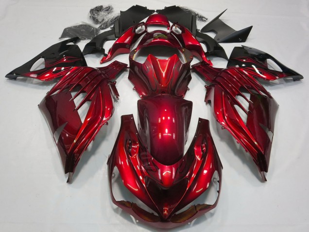 Mejores Carenado Moto Kawasaki ZX14R ZZR1400 2012-2024 - Rojo Negro Brillante