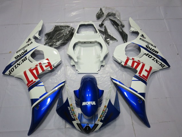 Mejores Carenados Moto Yamaha R6 2003-2004 - Blanco Azul Rojo Fiat Motul Dunlop