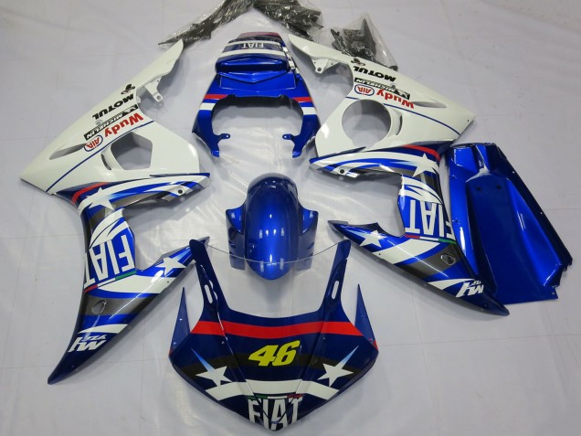 Mejores Carenados Moto Yamaha R6 2003-2004 - Blanco Azul Fiat Michelin Motul 46