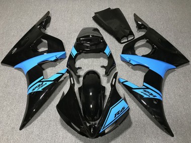 Mejores Carenados Moto Yamaha R6 2003-2004 - Negro Brillante Azul Claro
