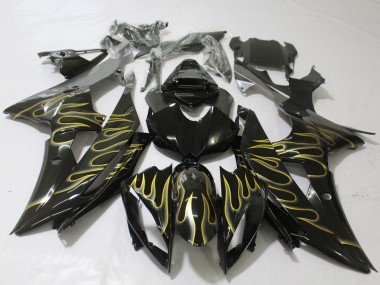 Mejores Carenados Moto Yamaha R6 2008-2016 - Negro Brillante Oro Llama
