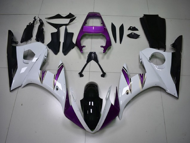 Mejores Carenados Moto Yamaha R6 2003-2004 - Blanco Púrpura Negro Brillante