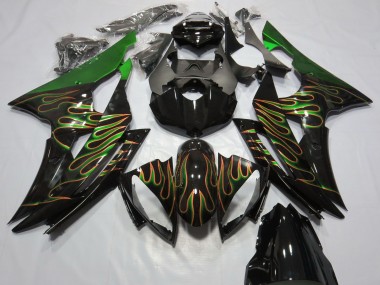 Mejores Carenados Moto Yamaha R6 2008-2016 - Verde Negro Brillante Oro Llama