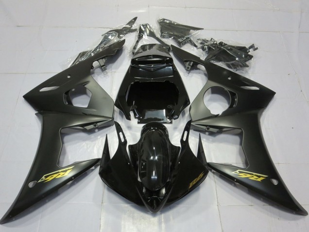 Mejores Carenados Moto Yamaha R6 2003-2004 - Negro Brillante Negro Mate Oro Calcomanías