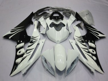 Mejores Carenados Moto Yamaha R6 2008-2016 - Blanco Negro Brillante Llama