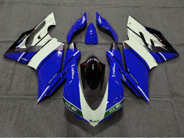 Mejores Carenados Moto Ducati 959 1299 2015-2020 - Azul Blanco Negro Brillante Unibat Flex-Box OEM Estilo