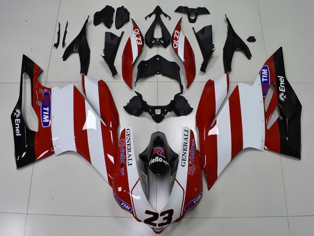 Mejores Carenados Moto Ducati 959 1299 2015-2020 - Blanco Rojo Negro Brillante Generali Tim 23