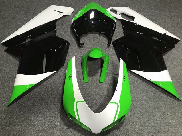 Mejores Carenados Moto Ducati 848 1098 1198 2007-2014 - Blanco Verde Negro Brillante