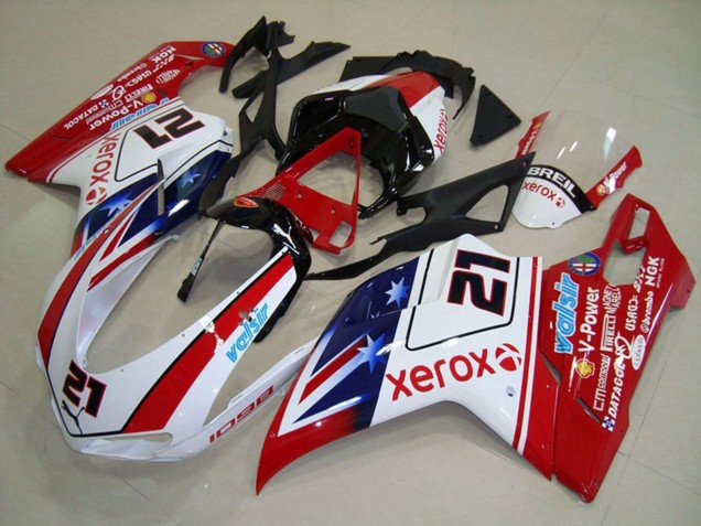Mejores Carenados Moto Ducati 1098 2007-2014 - Blanco Rojo Negro Azul Star Xerox 21
