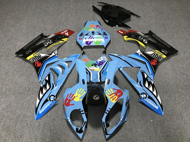 Mejores Carenados Moto BMW S1000RR 2009-2014 - Azul Claro Negro Tiburón Hands