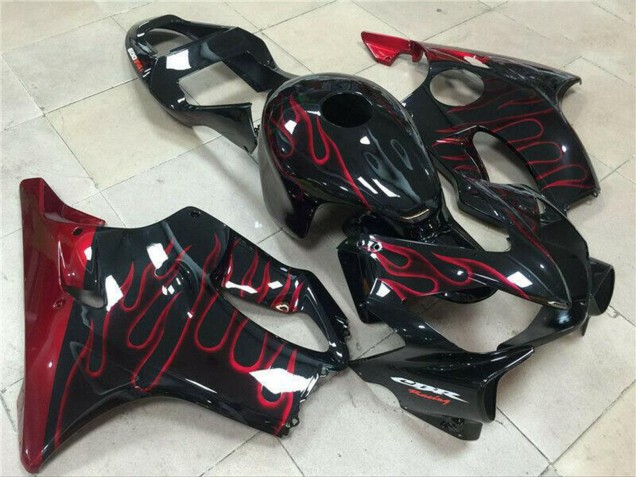 Mejores Carenado Moto Honda CBR600 F4i 2001-2003 - Negro Brillante Rojo Llama