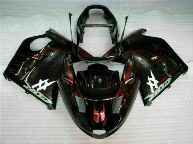 Mejores Carenado Moto ABS Honda CBR1100XX Blackbird 1996-2007 - Negro Brillante Rojo Llama