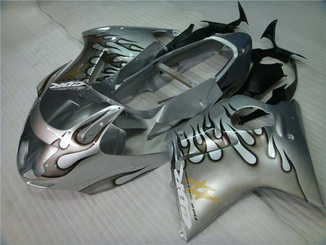 Mejores Carenado Moto Honda CBR1100XX Blackbird 1996-2007 - Plata Negro Llama
