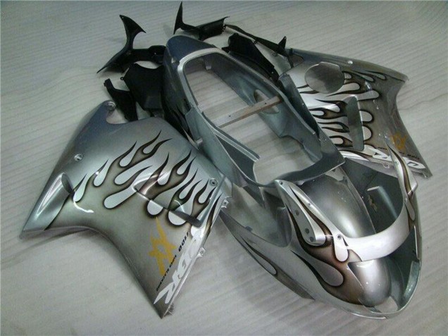 Mejores Carenado Moto Honda CBR1100XX Blackbird 1996-2007 - Plata Negro Llama