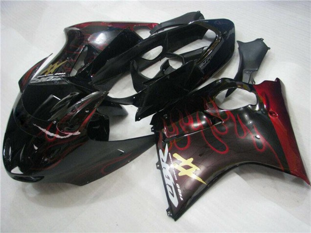 Mejores Carenados Moto ABS Honda CBR1100XX Blackbird 1996-2007 - Negro Brillante Rojo Llama