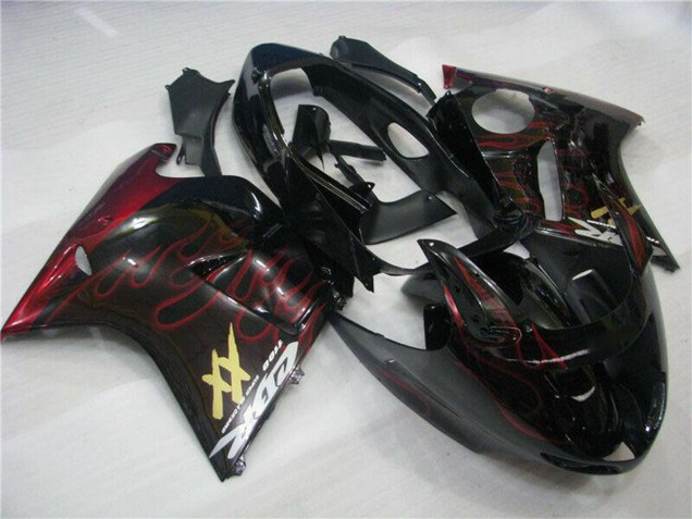 Mejores Carenados Moto ABS Honda CBR1100XX Blackbird 1996-2007 - Negro Brillante Rojo Llama