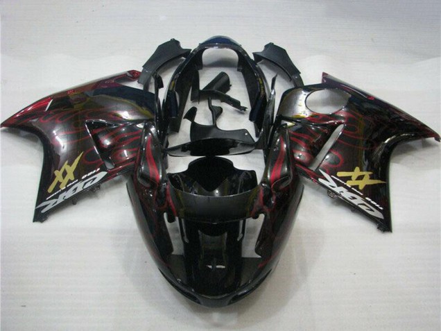 Mejores Carenados Moto ABS Honda CBR1100XX Blackbird 1996-2007 - Negro Brillante Rojo Llama