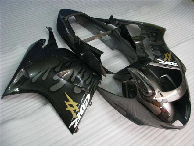 Mejores Carenados Moto Honda CBR1100XX Blackbird 1996-2007 - Negro Brillante Plata Llama