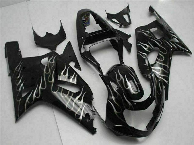 Mejores Carenados Moto Suzuki GSXR 600/750 2001-2003 - Negro Brillante Plata Llama