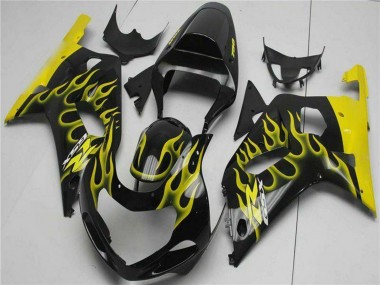 Mejores Carenados Moto Suzuki GSXR 600/750 2001-2003 - Negro Brillante Amarillo Llama