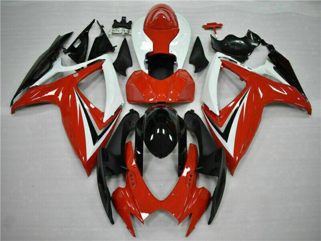 Mejores Carenados Moto Suzuki GSXR 600/750 2006-2007 - Blanco Rojo Negro Brillante Raya
