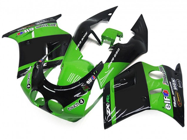 Mejores Carenados Moto Kawasaki ZXR250 1989-1990 - Verde Negro Brillante Elf Touch4 Bridgestone
