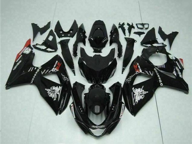 Mejores Carenados Moto Suzuki GSXR 1000 2009-2016 - Negro Brillante Rojo Faro Motul