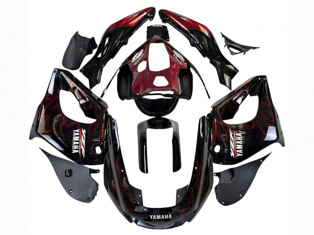 Mejores Carenados Moto Yamaha YZF 1000R Thunderace 1997-2007 - Negro Rojo Oscuro Llama
