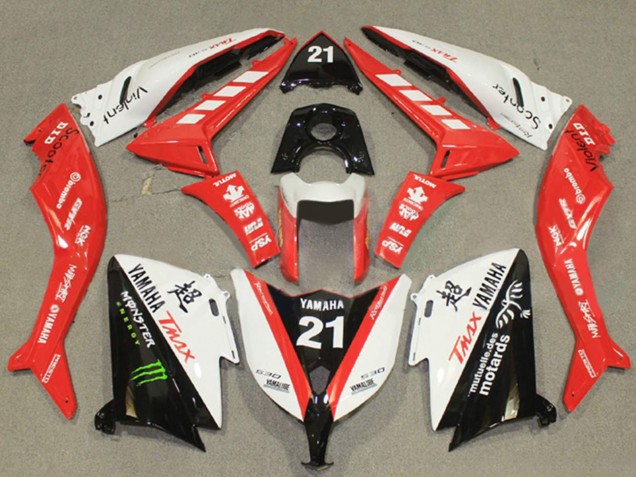 Mejores Carenados Moto Yamaha TMAX530 2012-2014 - Blanco Rojo Negro Monstruo 21