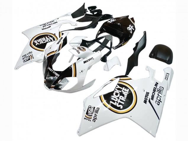 Mejores Carenados Moto Aprilia RSV1000 2003-2006 - Blanco Negro Lucky Strike Motul Michelin
