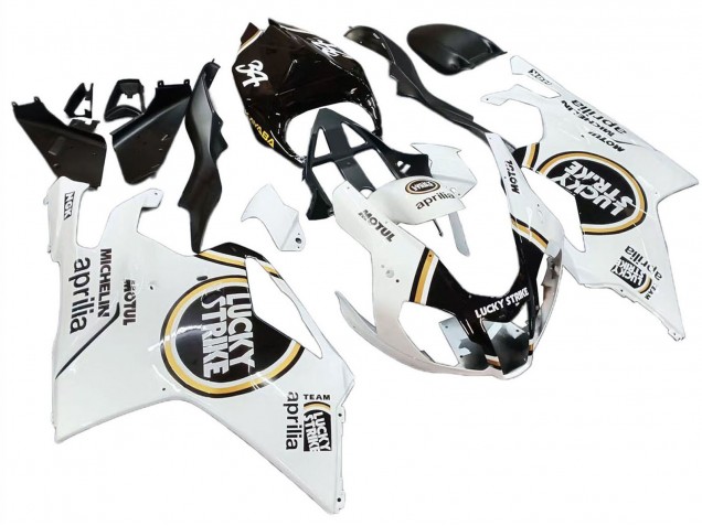 Mejores Carenados Moto Aprilia RSV1000 2003-2006 - Blanco Negro Lucky Strike Motul Michelin
