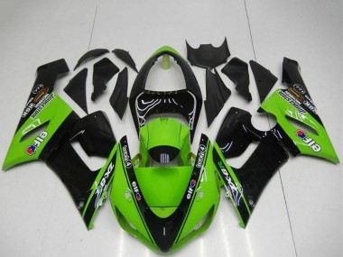 Mejores Carenados Moto Kawasaki ZX6R 2005-2006 - Verde Negro Brillante Elf