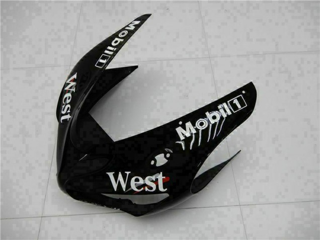 Mejores Carenados Moto Kawasaki ZX6R 2005-2006 - Negro Brillante Blanco West