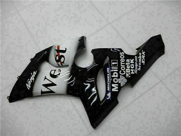 Mejores Carenados Moto Kawasaki ZX6R 2005-2006 - Negro Brillante Blanco West