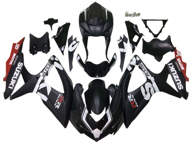 Mejores Carenados Moto Suzuki GSXR 600 / GSXR 750 2008-2010 - Negro Mate Rojo Blanco