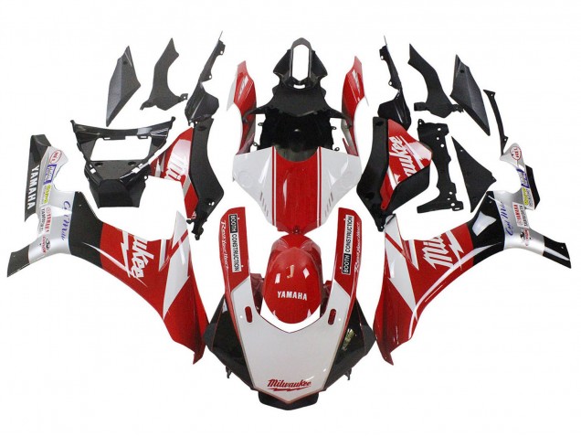 Mejores Carenados Moto Yamaha YZF 1000 R1 2020-2025 - Blanco Rojo Negro Milwaukee