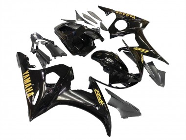 Mejores Carenados Moto Yamaha YZF R6 2003-2004 - Negro Brillante Oro Calcomanías