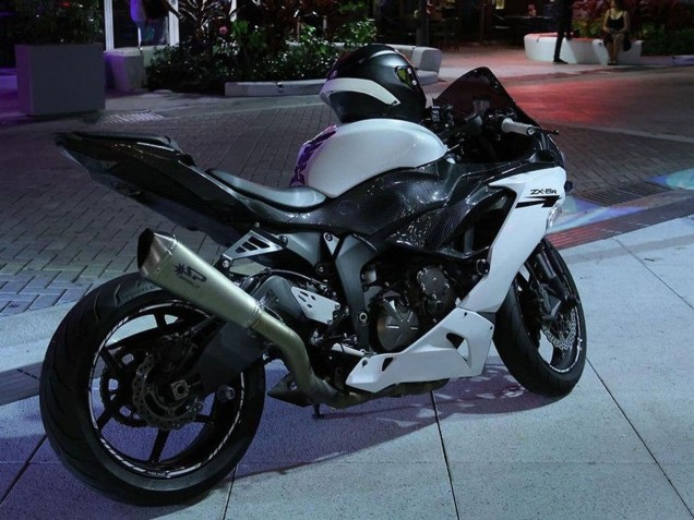Mejores Carenados Moto Kawasaki ZX6R 2019-2022 - Blanco Negro FibraCarbono