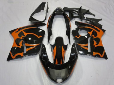 Mejores Carenados Moto Honda CBR1100XX Blackbird 1996-2007 - Negro Brillante Naranja Llama