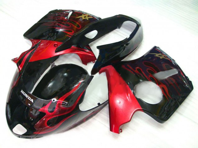 Mejores Kits Carenado Moto Honda CBR1100XX Blackbird 1996-2007 - Negro Brillante Rojo Llama