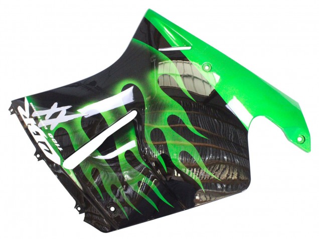 Mejores Carenado Moto Honda CBR1100XX Blackbird 1996-2007 - Negro Brillante Verde Llama
