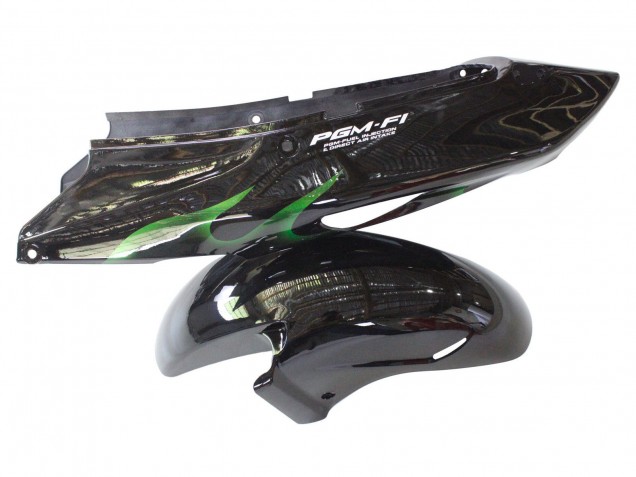 Mejores Carenado Moto Honda CBR1100XX Blackbird 1996-2007 - Negro Brillante Verde Llama