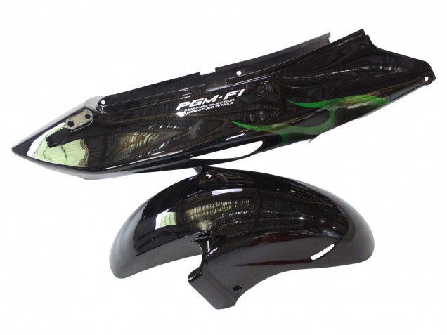 Mejores Carenado Moto Honda CBR1100XX Blackbird 1996-2007 - Negro Brillante Verde Llama